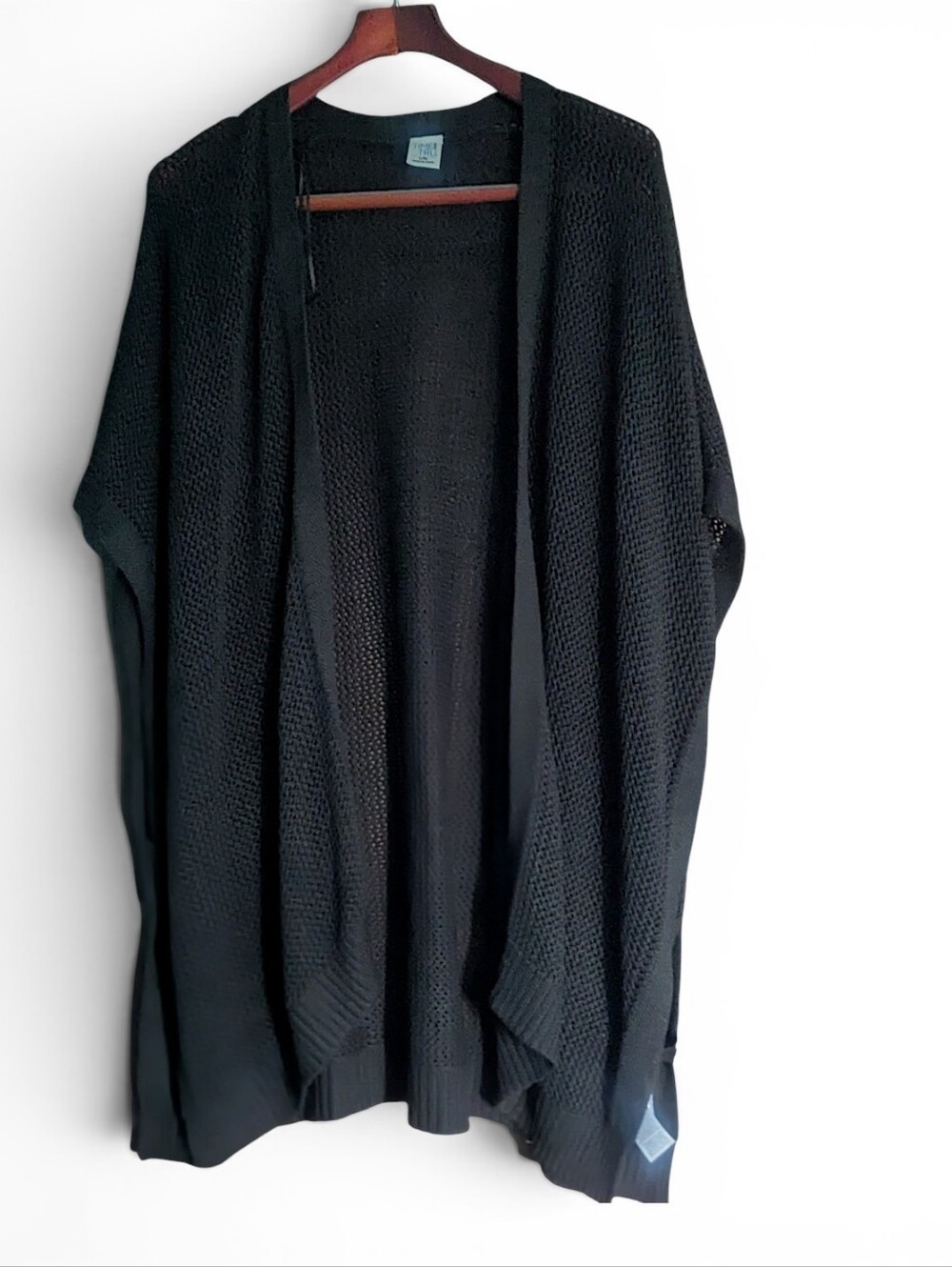 Open-Front Knit Black Cardigan Sweater L/XL